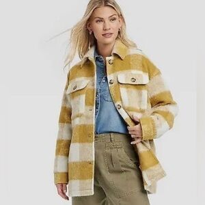 Brushed Oversized Shacket Universal Thread Maize Yellow Plaid Jacket Coat Top L